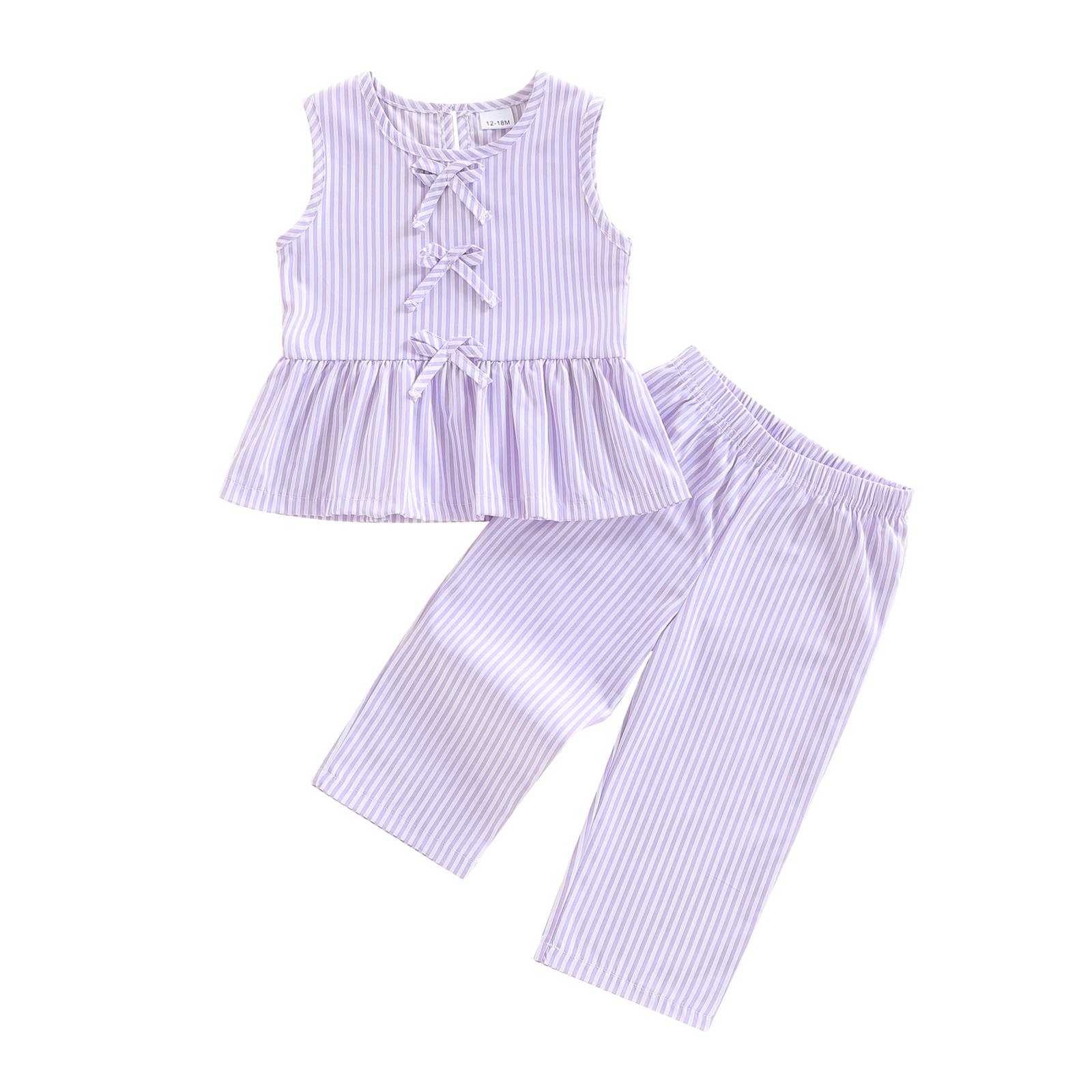 Baby Girl Summer Outfits Striped Bows Ruffled Hem Crew Neck Sleeveless Tank Tops and Pants 2 Pcs Set 3-4Y
Baby Girl Summer Outfits Striped Bows Ruffled Hem Crew Neck Sleeveless Tank Tops and Pants 2 Pcs Set 3-4Y