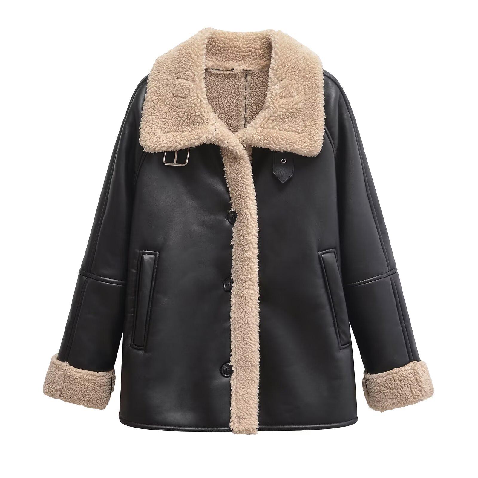 European & American Style Autumn/Winter Color Block Leather & Fur Lapel Jacket - Women’s Casual Motorcycle Coat Medium
European & American Style Autumn/Winter Color Block Leather & Fur Lapel Jacket - Women’s Casual Motorcycle Coat Medium