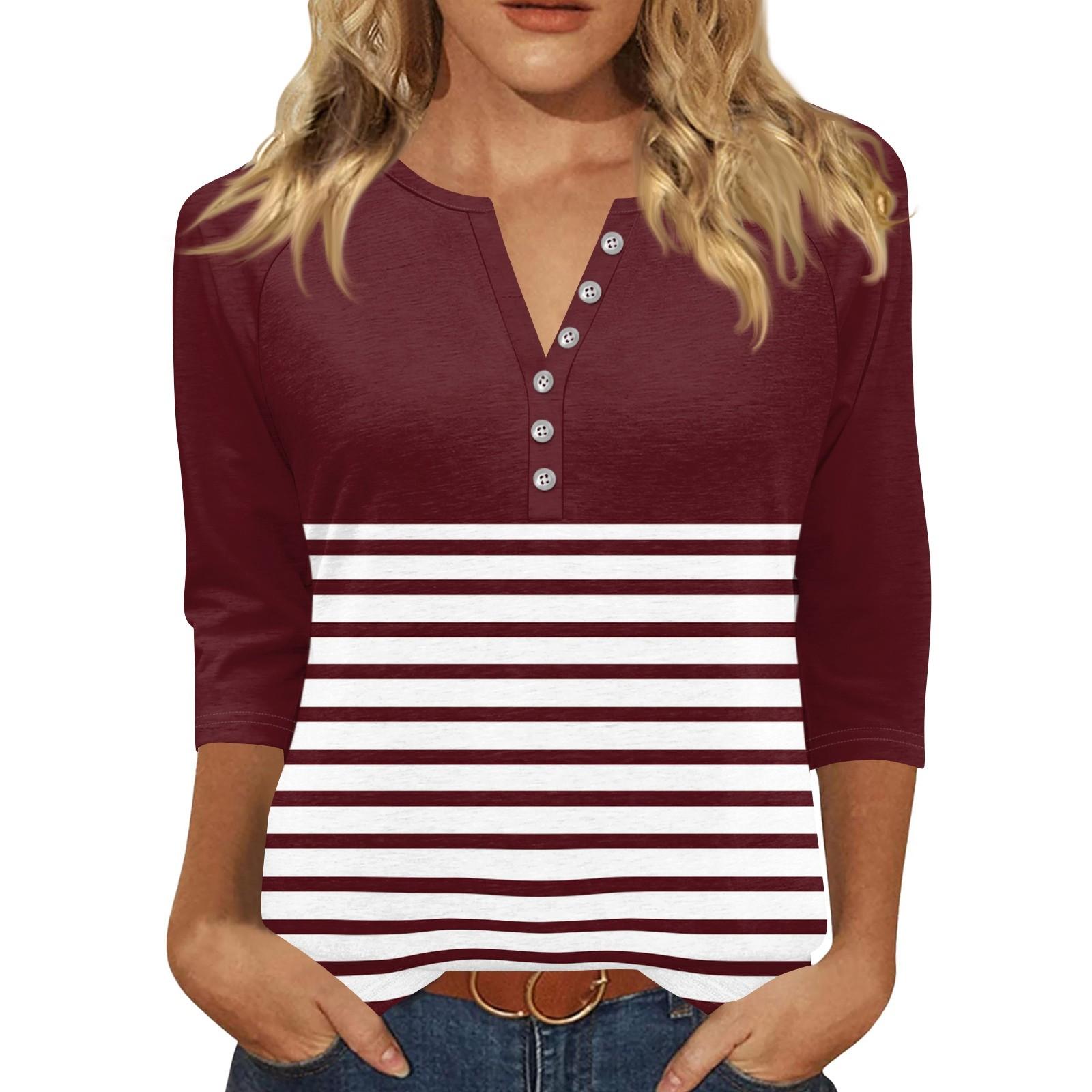 Жіноча футболка з принтом на ґудзиках з рукавами 3/4, щоденна мода на вихідні, звичайний топ із V-подібним вирізом M винний
Жіноча футболка з принтом на ґудзиках з рукавами 3/4, щоденна мода на вихідні, звичайний топ із V-подібним вирізом M винний