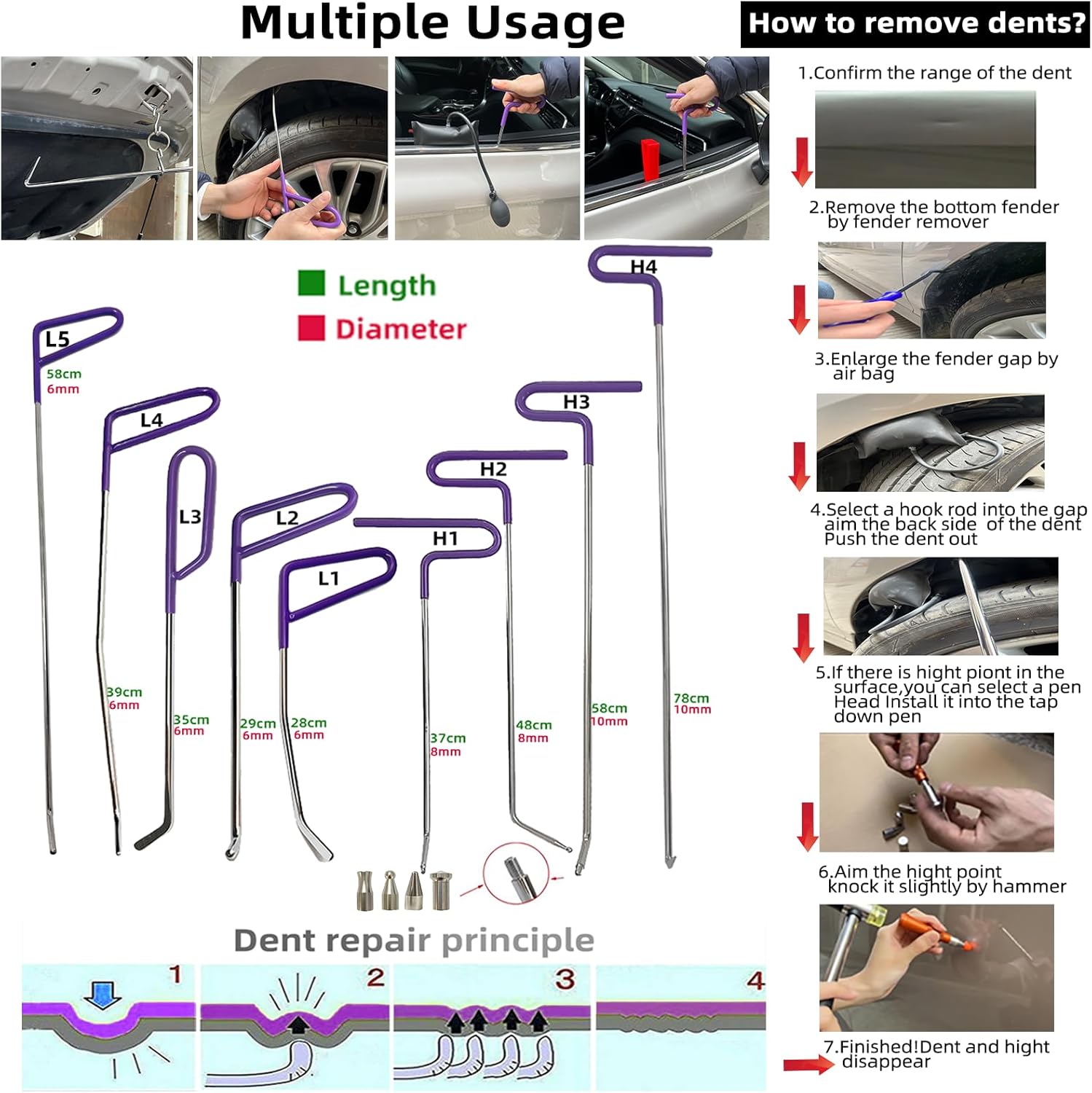 206 PCS Paintless Dent Removal Tools, Big Slide Puller & Dent Rods for Car Hail Repair Kit United States
206 PCS Paintless Dent Removal Tools, Big Slide Puller & Dent Rods for Car Hail Repair Kit United States