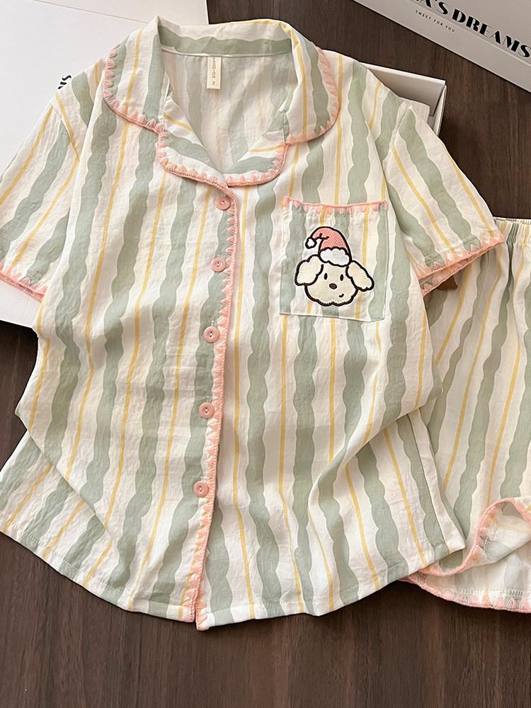 Color Striped Pocket Puppy Pajamas Women s Summer Short Sleeve Shorts Cardigan Two-piece Lace Loungewear S
Color Striped Pocket Puppy Pajamas Women s Summer Short Sleeve Shorts Cardigan Two-piece Lace Loungewear S