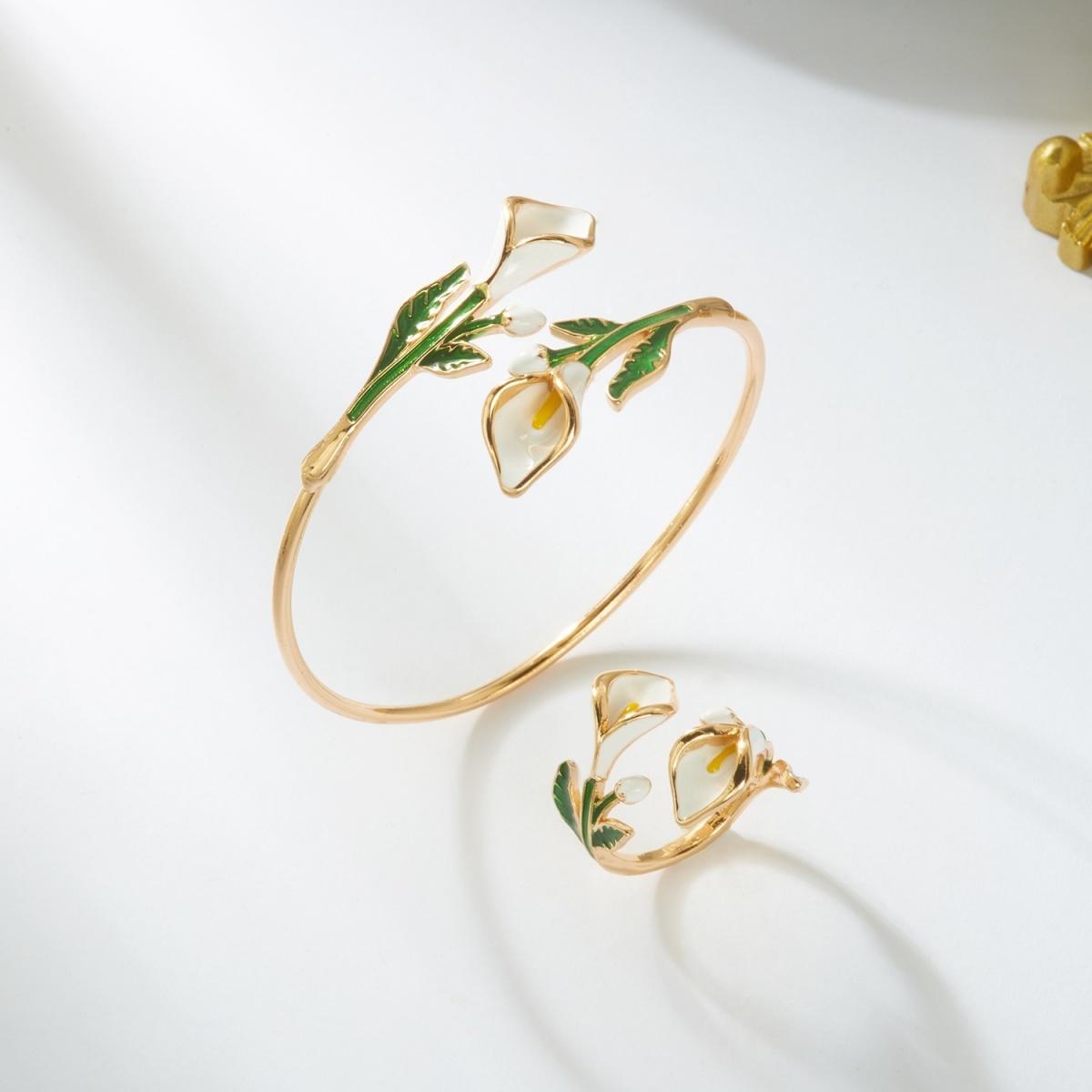 Enamel Lily Flower Opening Bangle Ring Set Ocean Wedding Party Holiday Trendy Sweet Fresh Tulip Floral Jewelry Set For Women Men
Enamel Lily Flower Opening Bangle Ring Set Ocean Wedding Party Holiday Trendy Sweet Fresh Tulip Floral Jewelry Set For Women Men