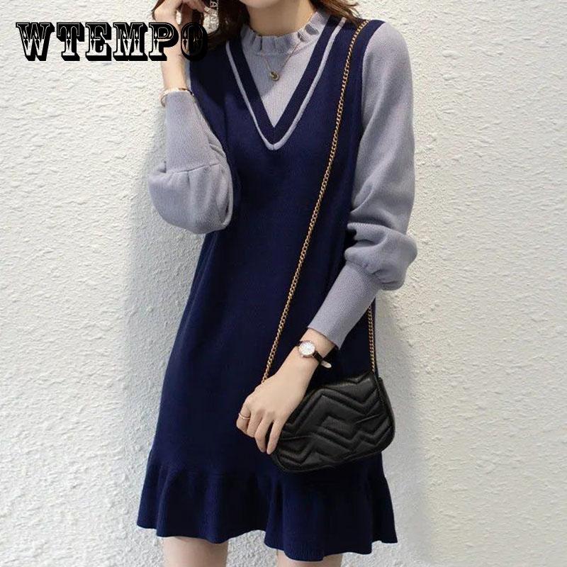 Платье-свитер женское с рюшами, искусственный пуловер из двух частей, трикотажное платье в корейском женском стиле, модный свитер на осень и зиму
Платье-свитер женское с рюшами, искусственный пуловер из двух частей, трикотажное платье в корейском женском стиле, модный свитер на осень и зиму