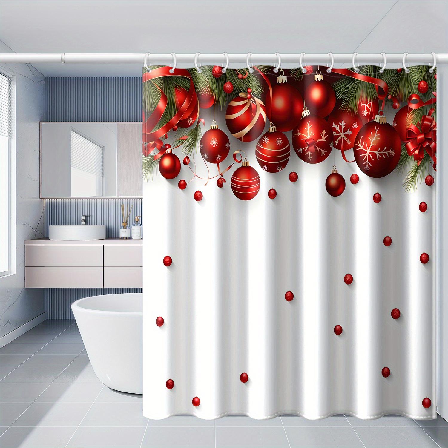 Red Ball Ribbon Small Grass Christmas Printed Shower Curtain, High Quality Polyester Fabric With Hooks W60H190(CM)-1 Pcs
Red Ball Ribbon Small Grass Christmas Printed Shower Curtain, High Quality Polyester Fabric With Hooks W60H190(CM)-1 Pcs