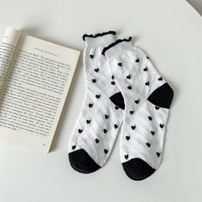24 Autumn And Winter Black And White Socks Women S Striped Lace Love Bow Medium Tube Stacking Socks Sweet Beautiful Women Socks one size
24 Autumn And Winter Black And White Socks Women S Striped Lace Love Bow Medium Tube Stacking Socks Sweet Beautiful Women Socks one size