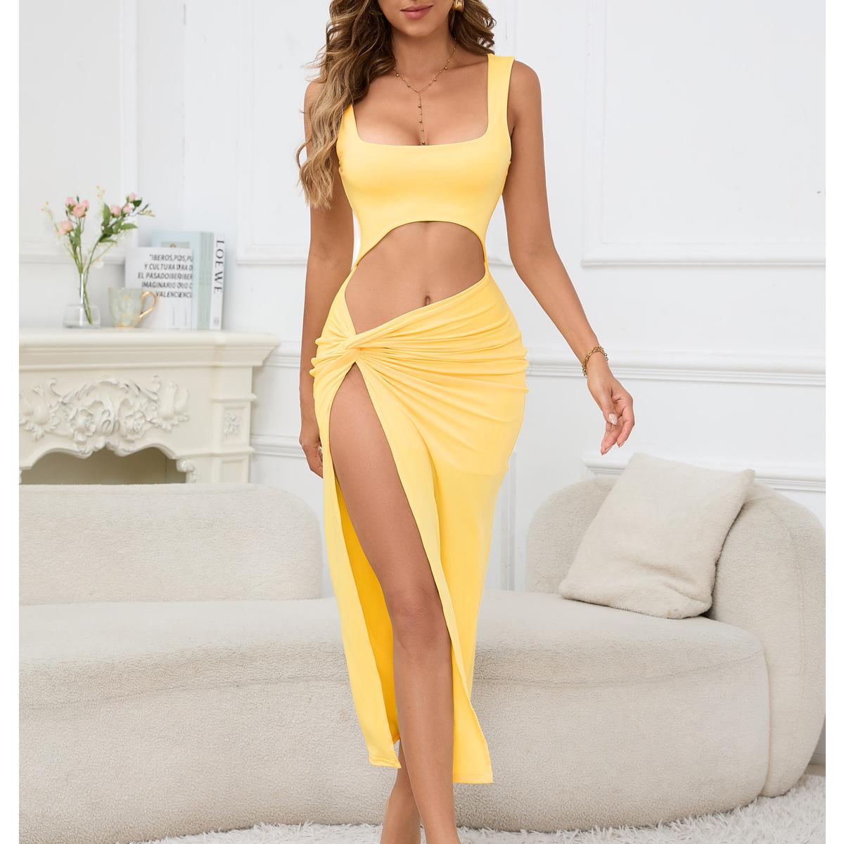 Summer new European and American women s beach dress fashionable and sexy solid color irregular side split dress L жовтий
Summer new European and American women s beach dress fashionable and sexy solid color irregular side split dress L жовтий