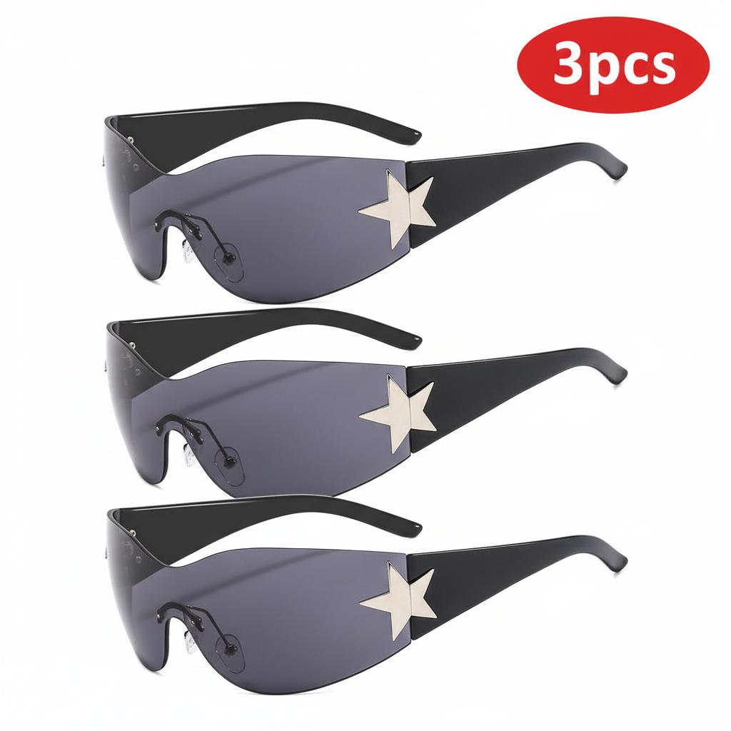 3Pcs Hot Punk Y2K Sunglasses for Women Men Trendy Wrap Around Sun Glasses Shades Star Decoration Eyewear UV400 Goggles
3Pcs Hot Punk Y2K Sunglasses for Women Men Trendy Wrap Around Sun Glasses Shades Star Decoration Eyewear UV400 Goggles