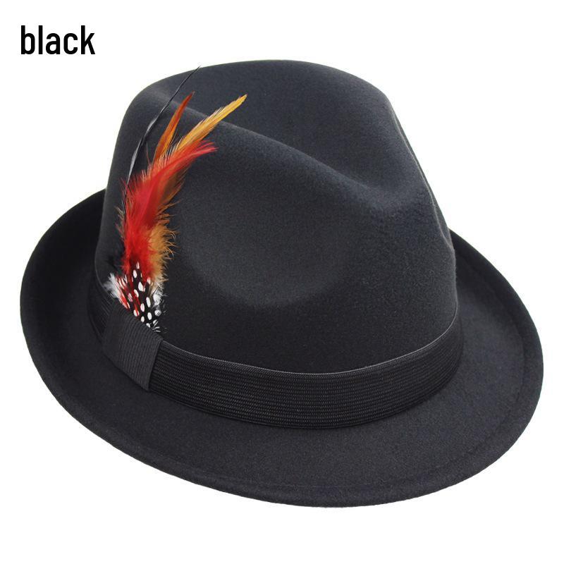 Ретро Джазовая шляпа-котелок с пером - Унисекс Федора для осени/зимы 58cm