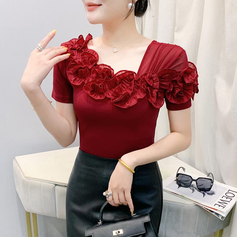 Summer Cotton T-shirts Chic Asymmetric Neckline Off-Shoulder Ruffle Trim Slim Fit Tee Exclusive Boutique Women s Casual Top M кларет
Summer Cotton T-shirts Chic Asymmetric Neckline Off-Shoulder Ruffle Trim Slim Fit Tee Exclusive Boutique Women s Casual Top M кларет