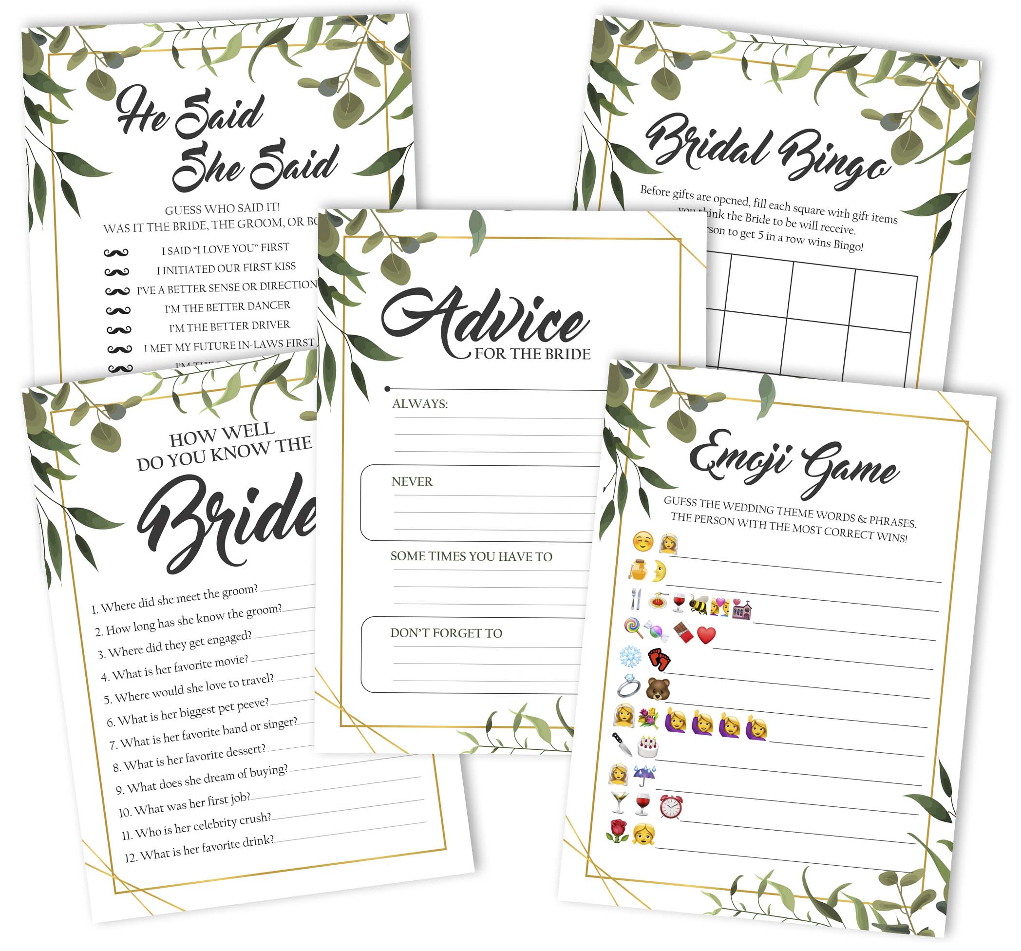 Набор из 5 игр для свадебного душа Inkdotpot Greenery Theme (Мероприятия для 50 гостей) Веселый набор игр для девичника 5 x 7 Inches белый
Набор из 5 игр для свадебного душа Inkdotpot Greenery Theme (Мероприятия для 50 гостей) Веселый набор игр для девичника 5 x 7 Inches белый