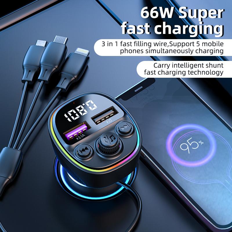 CS1 3-In-1 66W Super Fast Car Charger MP3 Player Bluetooth-compatible FM Transmitter Car Charger with 3 Charging Cables As Shown A
CS1 3-In-1 66W Super Fast Car Charger MP3 Player Bluetooth-compatible FM Transmitter Car Charger with 3 Charging Cables As Shown A