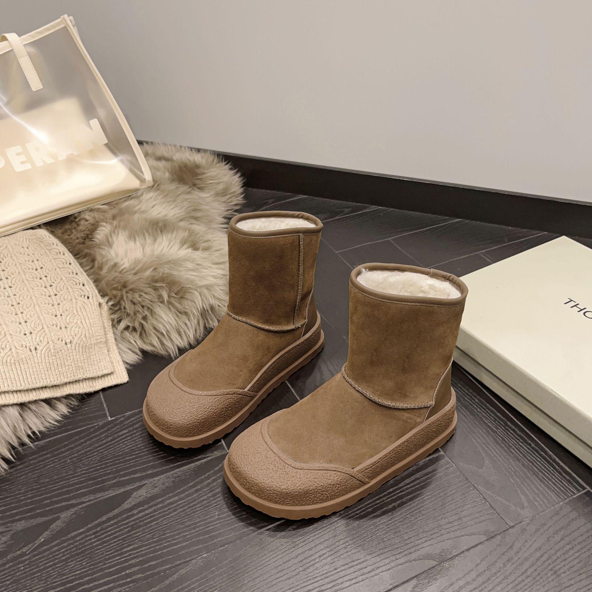 Зимние ботинки из натуральной кожи в стиле ретро 2023 года: Средняя длина, плюс бархат, плотный хлопок для женщин, зима/осень 39 верблюд