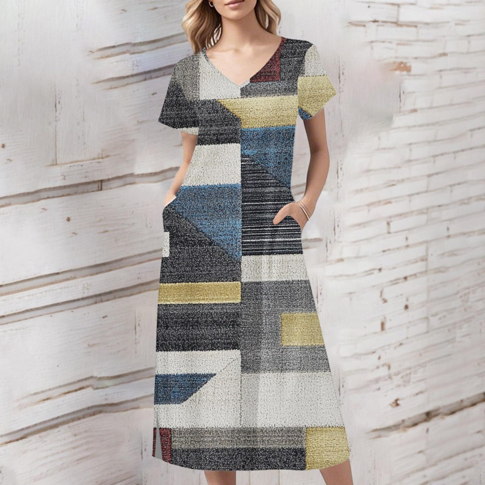 Женское летнее платье с принтом в стиле ретро, пляжное платье с коротким рукавом и карманами, повседневное платье с V-образным вырезом и разрезом сбоку L
Женское летнее платье с принтом в стиле ретро, пляжное платье с коротким рукавом и карманами, повседневное платье с V-образным вырезом и разрезом сбоку L