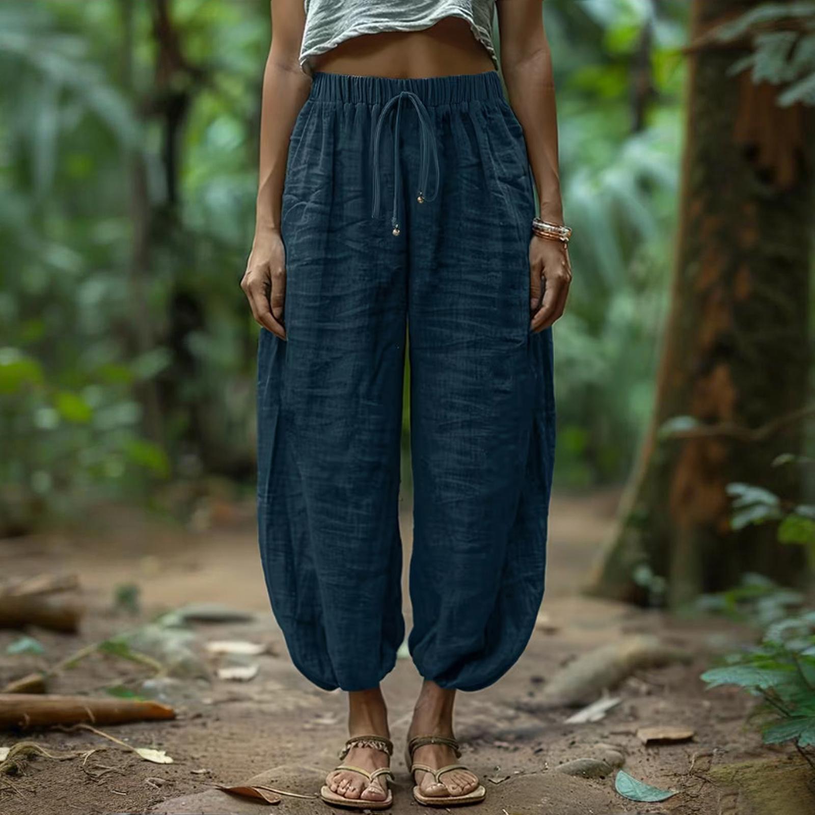 Wide Leg Pants For Women Flowy Drawstring Elastic Waist Trousers With Pockets Summer Beach Vacation Clothes M Темно-синій
Wide Leg Pants For Women Flowy Drawstring Elastic Waist Trousers With Pockets Summer Beach Vacation Clothes M Темно-синій