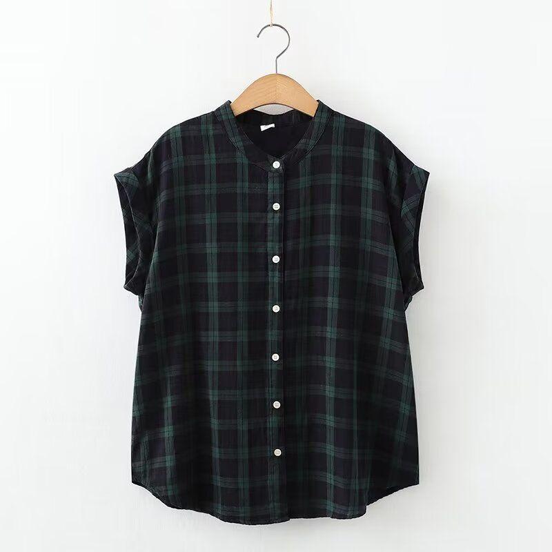 Japanese Style Fresh Cotton Double-Layer Yarn Small Stand Collar White Shirt Artistic Style Short Sleeve Loose Stripes Cotton Shirt Women Green M
Japanese Style Fresh Cotton Double-Layer Yarn Small Stand Collar White Shirt Artistic Style Short Sleeve Loose Stripes Cotton Shirt Women Green M