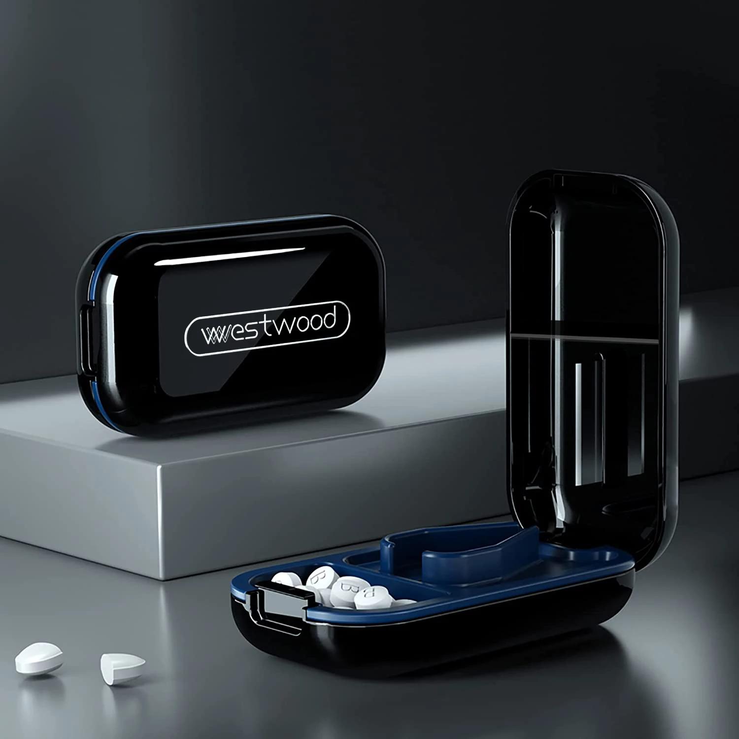 Компактный резак и разделитель таблеток для разрезания маленьких или больших таблеток пополам, разрезает таблетки, таблетки, лезвие из нержавеющей стали дорожного размера чёрный