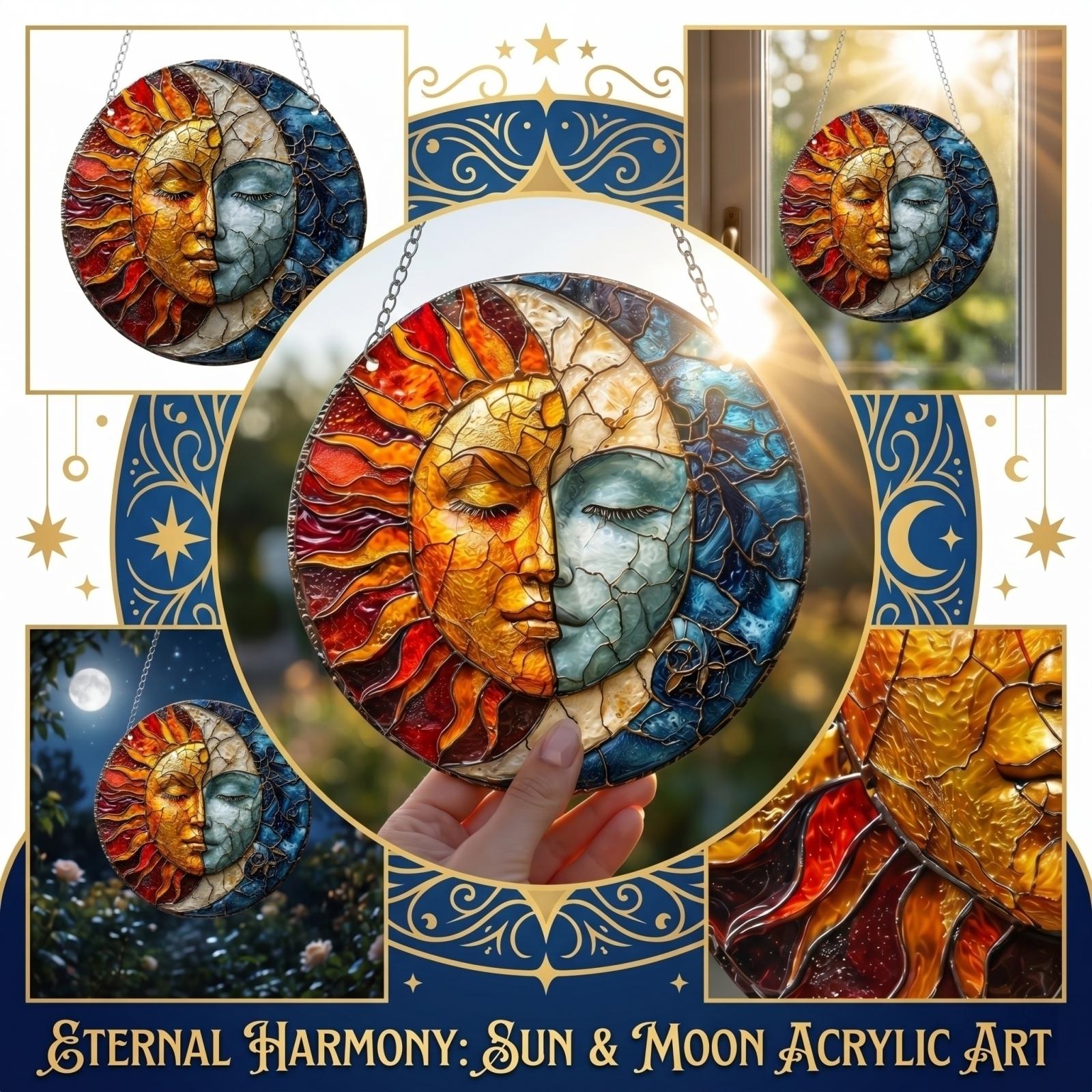2D Flat Acrylic Glass Hanging Decoration Sun and Moon Design Stained Glass Style Window Ornament for Indoor Outdoor Use One Size
2D Flat Acrylic Glass Hanging Decoration Sun and Moon Design Stained Glass Style Window Ornament for Indoor Outdoor Use One Size