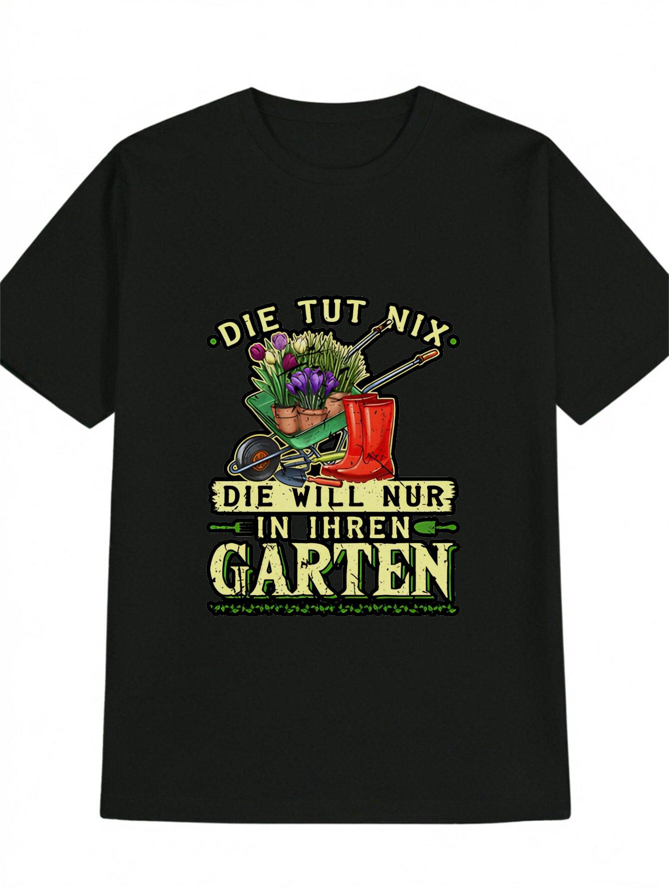 Casual Round Neck T-shirt with Green Cart and Purple Tulip Print L
Casual Round Neck T-shirt with Green Cart and Purple Tulip Print L