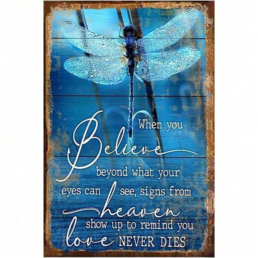 Vintage Dragonfly Love Never Dies Metal Poster Wall Art for Home Garage Bar
Vintage Dragonfly Love Never Dies Metal Poster Wall Art for Home Garage Bar