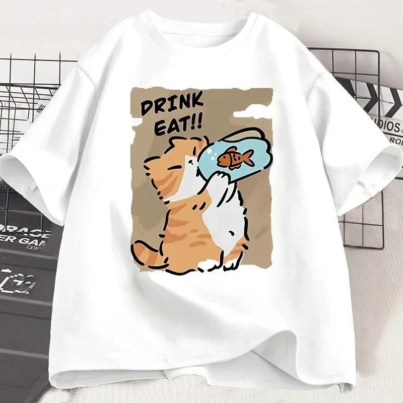 Fun Cat Eating Fish Printed Summer Tshirt Womens Round Neck Tshirt Casual Short Sleeve Fashion Top Womens Clothing 4XL
Fun Cat Eating Fish Printed Summer Tshirt Womens Round Neck Tshirt Casual Short Sleeve Fashion Top Womens Clothing 4XL