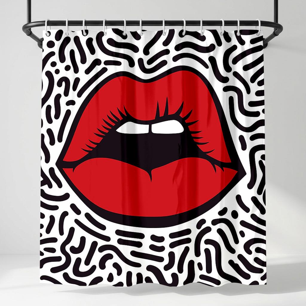 Pop Art Red Lips Shower Curtain, Retro 80S 90S Memphis Style Black & White Squiggle Pattern, Sexy Bathroom Decor Accessory W60H190(CM)-1 Pcs
Pop Art Red Lips Shower Curtain, Retro 80S 90S Memphis Style Black & White Squiggle Pattern, Sexy Bathroom Decor Accessory W60H190(CM)-1 Pcs