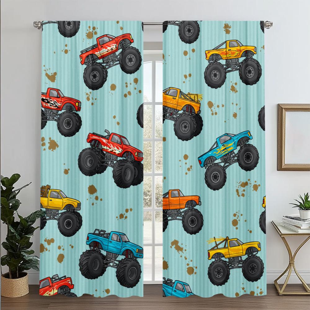 Scene Curtain Cute Monster Truck Versatile Fabric Without Electricity Holiday Decorations Use Translucent Polyester Curtains Made Of W100*H70(CM)-Grommet top&2PCS
Scene Curtain Cute Monster Truck Versatile Fabric Without Electricity Holiday Decorations Use Translucent Polyester Curtains Made Of W100*H70(CM)-Grommet top&2PCS