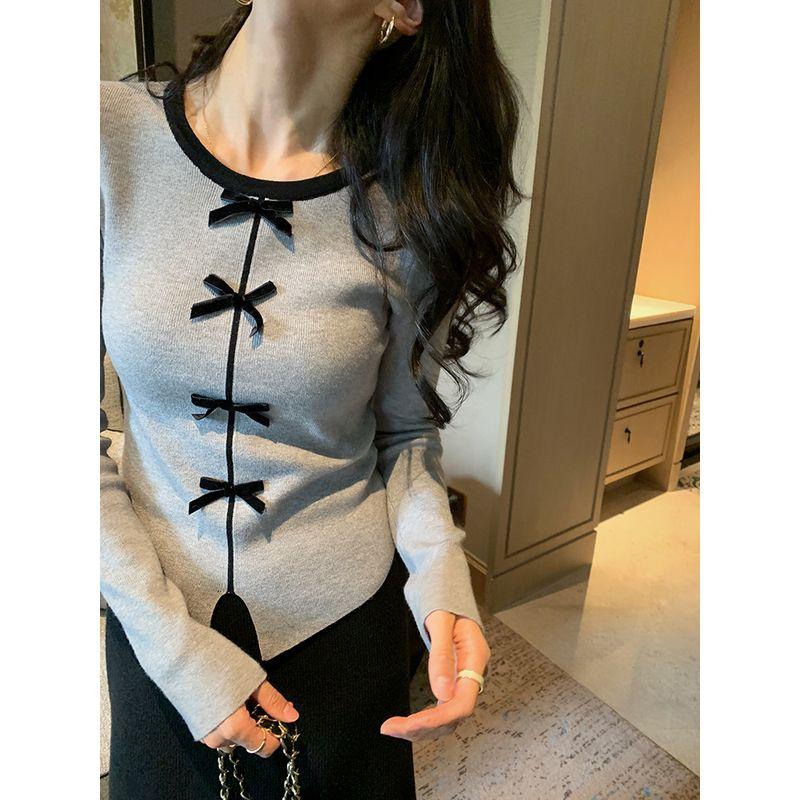 Bigyu Small Bowknot Knit 2024 Autumn and Winter New Slim fit Bottoming Shirt Color Matching Versatile Design Sense Top Grey(In stock) S
Bigyu Small Bowknot Knit 2024 Autumn and Winter New Slim fit Bottoming Shirt Color Matching Versatile Design Sense Top Grey(In stock) S