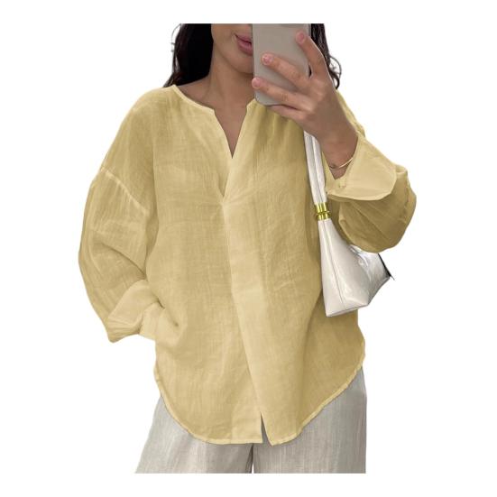 Women Tops V Neck Long Sleeve Pure Color Mid-length Pullover Tops with Asymmetrical Slit Curved Hem Loose Fit Versatile Casual Shirt L
Women Tops V Neck Long Sleeve Pure Color Mid-length Pullover Tops with Asymmetrical Slit Curved Hem Loose Fit Versatile Casual Shirt L