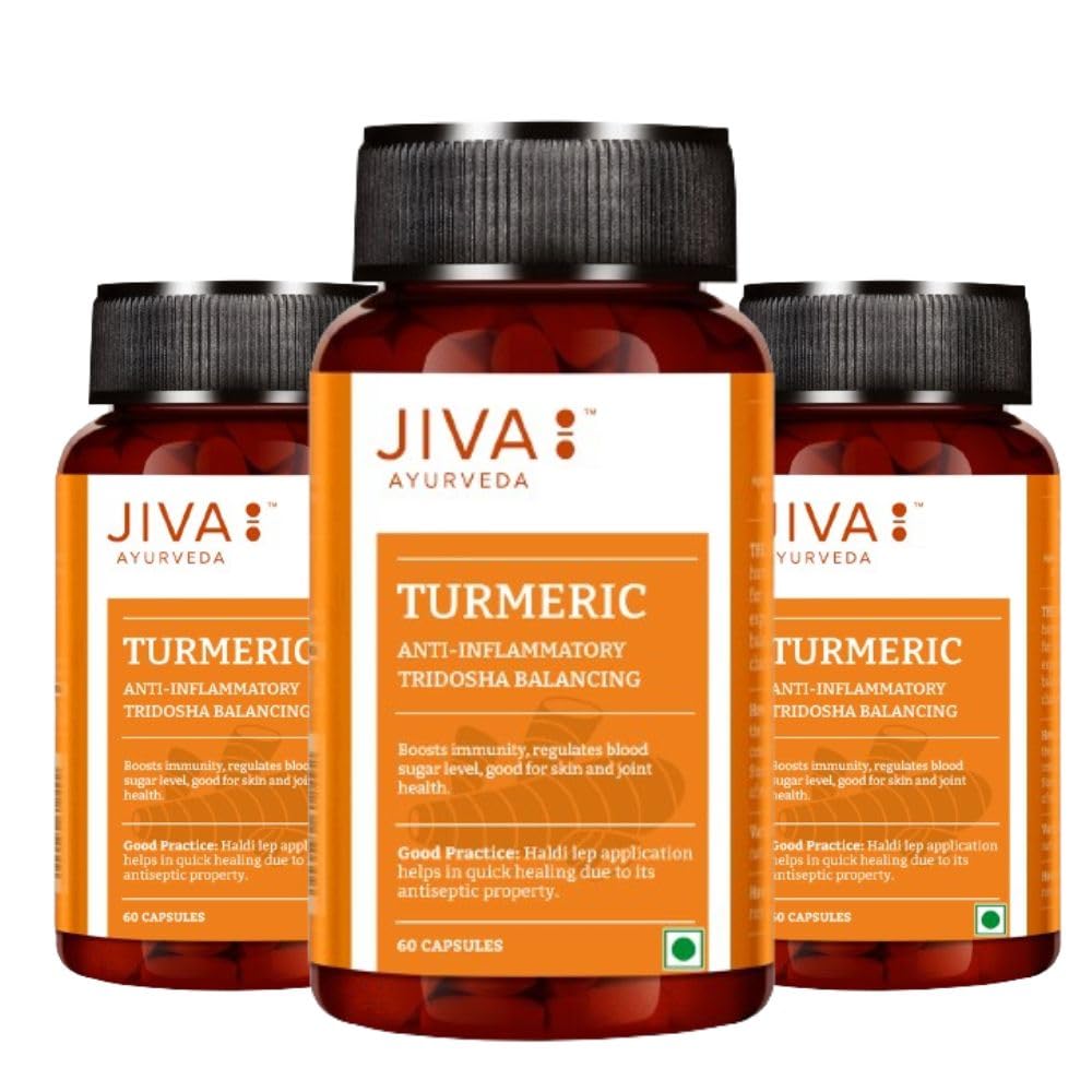 Jiva Turmeric Capsules 60x3 Pack for Immunity Support, Joint Health, Skin Wellness, Men & Women, Ayurvedic Herbal Supplement
Jiva Turmeric Capsules 60x3 Pack for Immunity Support, Joint Health, Skin Wellness, Men & Women, Ayurvedic Herbal Supplement