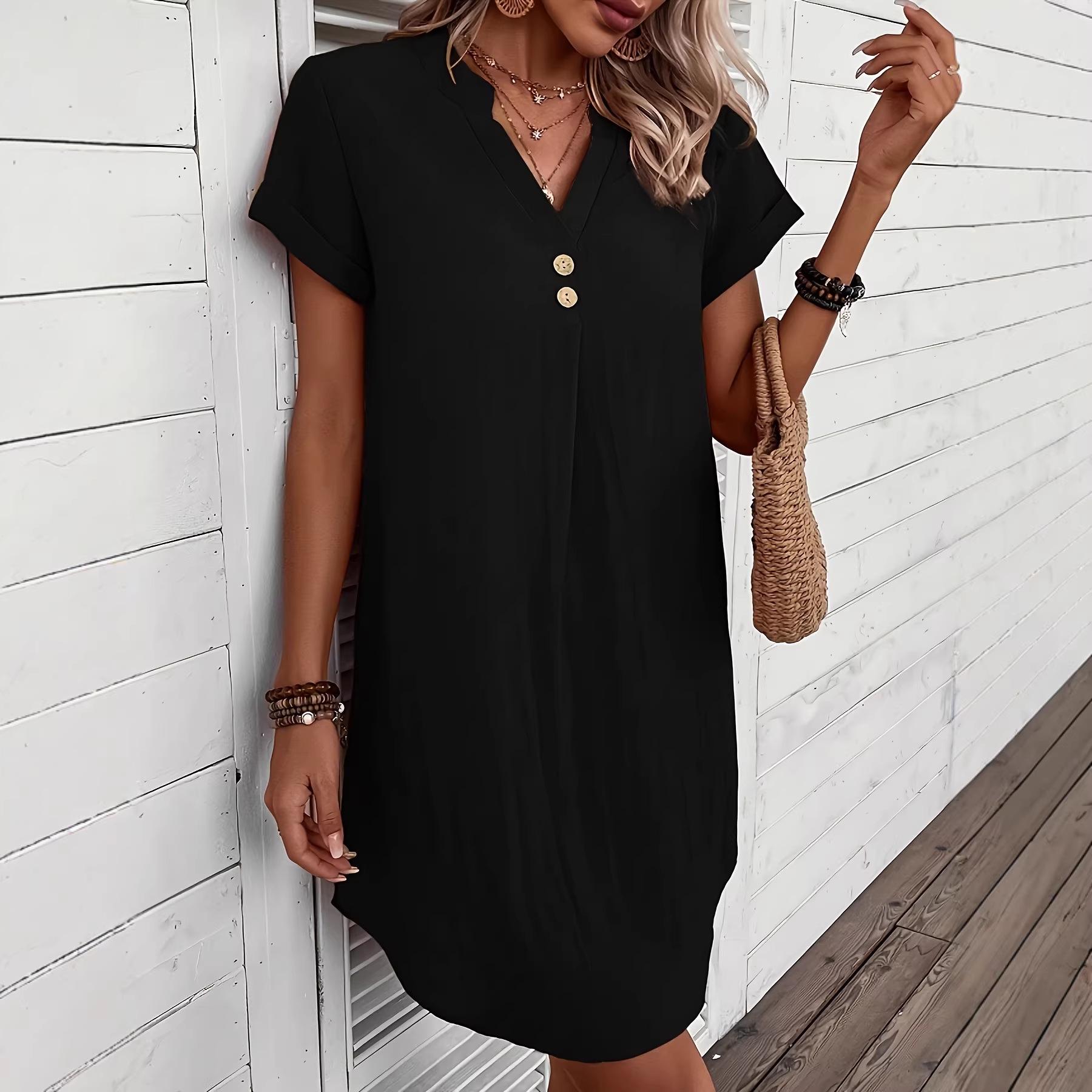 2026 Trendy V-neck Solid Color Elegant Short-Sleeve Dress for Spring and Summer S
2026 Trendy V-neck Solid Color Elegant Short-Sleeve Dress for Spring and Summer S