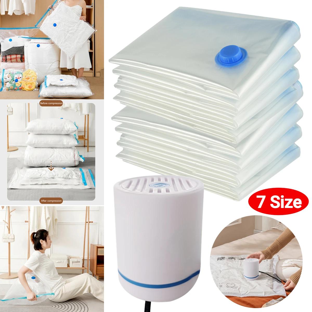 7 Sizes Reusable Vacuum Bags with Electric Pump Vacuum Compression Sealer Bag Mini Vacuum Sealer Machine for Clothes Organizer
7 Sizes Reusable Vacuum Bags with Electric Pump Vacuum Compression Sealer Bag Mini Vacuum Sealer Machine for Clothes Organizer