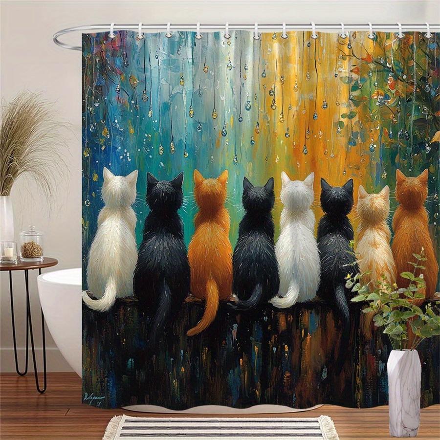 Colorful Cats On Wooden Fence Shower Curtain - Seven Cats With Detailed Fur, Impressionistic Raindrop & Abstract Background W60H190(CM)-1 Pcs
Colorful Cats On Wooden Fence Shower Curtain - Seven Cats With Detailed Fur, Impressionistic Raindrop & Abstract Background W60H190(CM)-1 Pcs