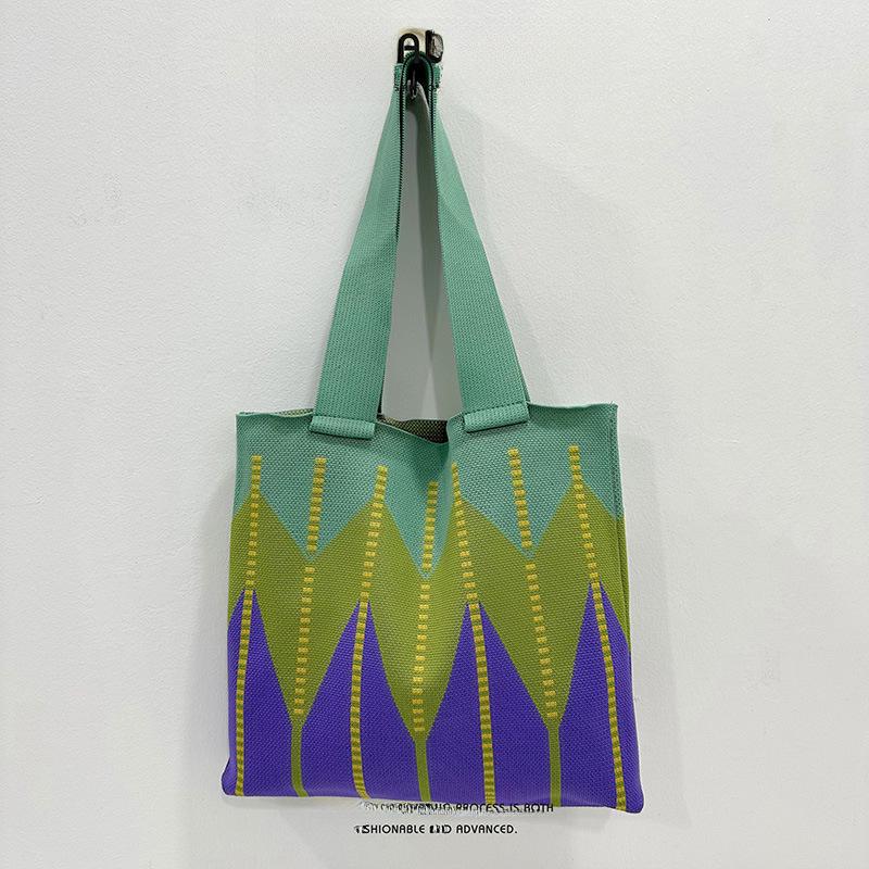 Сумка через плечо с трехцветным ромбовидным узором - корейский стиль, универсальная, вместительная сумка для шопинга и поездок на работу