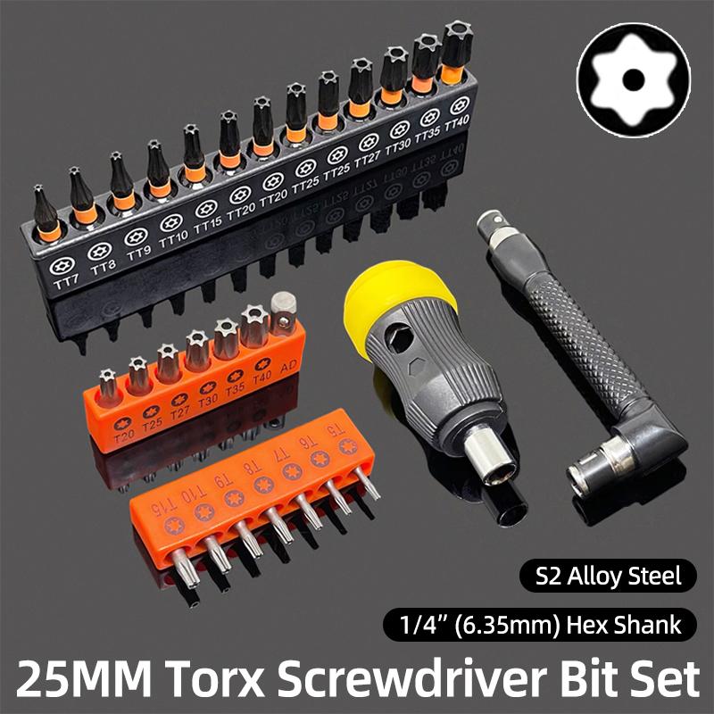 25mm Torx Screwdriver Bit Set Tamper Proof Security Drill Bits 1/4 Hex Screw Driver Ratchet Wrench Handle Repair Hand Tools
25mm Torx Screwdriver Bit Set Tamper Proof Security Drill Bits 1/4 Hex Screw Driver Ratchet Wrench Handle Repair Hand Tools