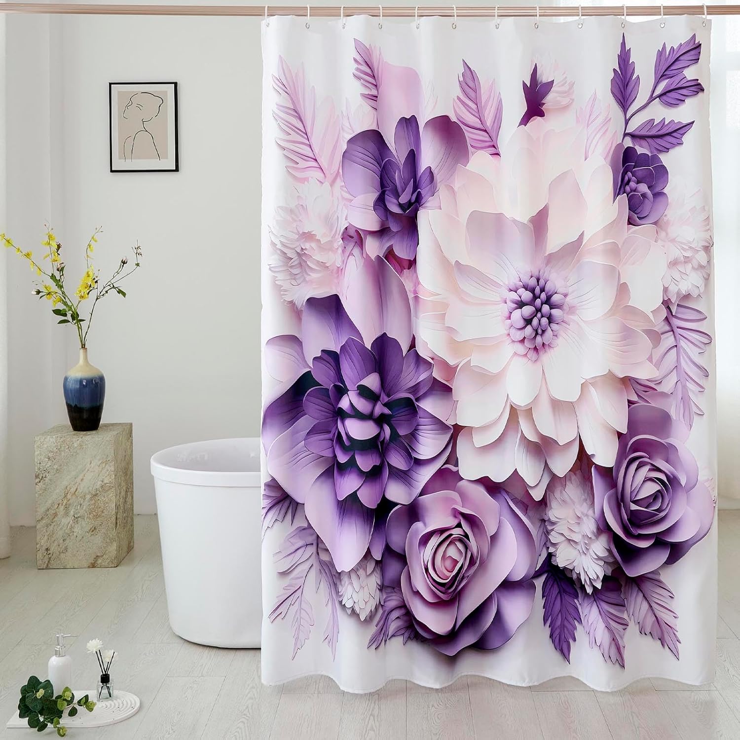 Elegant Floral Shower Curtain, Navy Blue & Cream White Large Blooms Fabric Bathroom Decor With Touches Of Purple & Orange W60H190(CM)-1 Pcs
Elegant Floral Shower Curtain, Navy Blue & Cream White Large Blooms Fabric Bathroom Decor With Touches Of Purple & Orange W60H190(CM)-1 Pcs