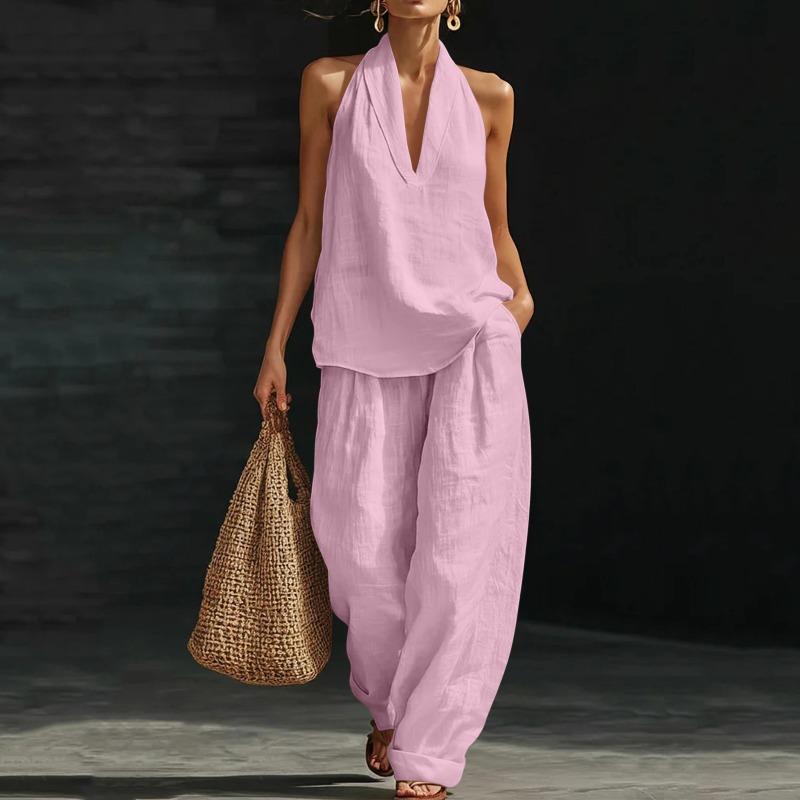 Women s Linen Sleeveless Over-the-Shoulder V-Neck Wide-Leg Pants Set Casual Two-Piece Summer Cotton-Linen 2XL рожевий
Women s Linen Sleeveless Over-the-Shoulder V-Neck Wide-Leg Pants Set Casual Two-Piece Summer Cotton-Linen 2XL рожевий