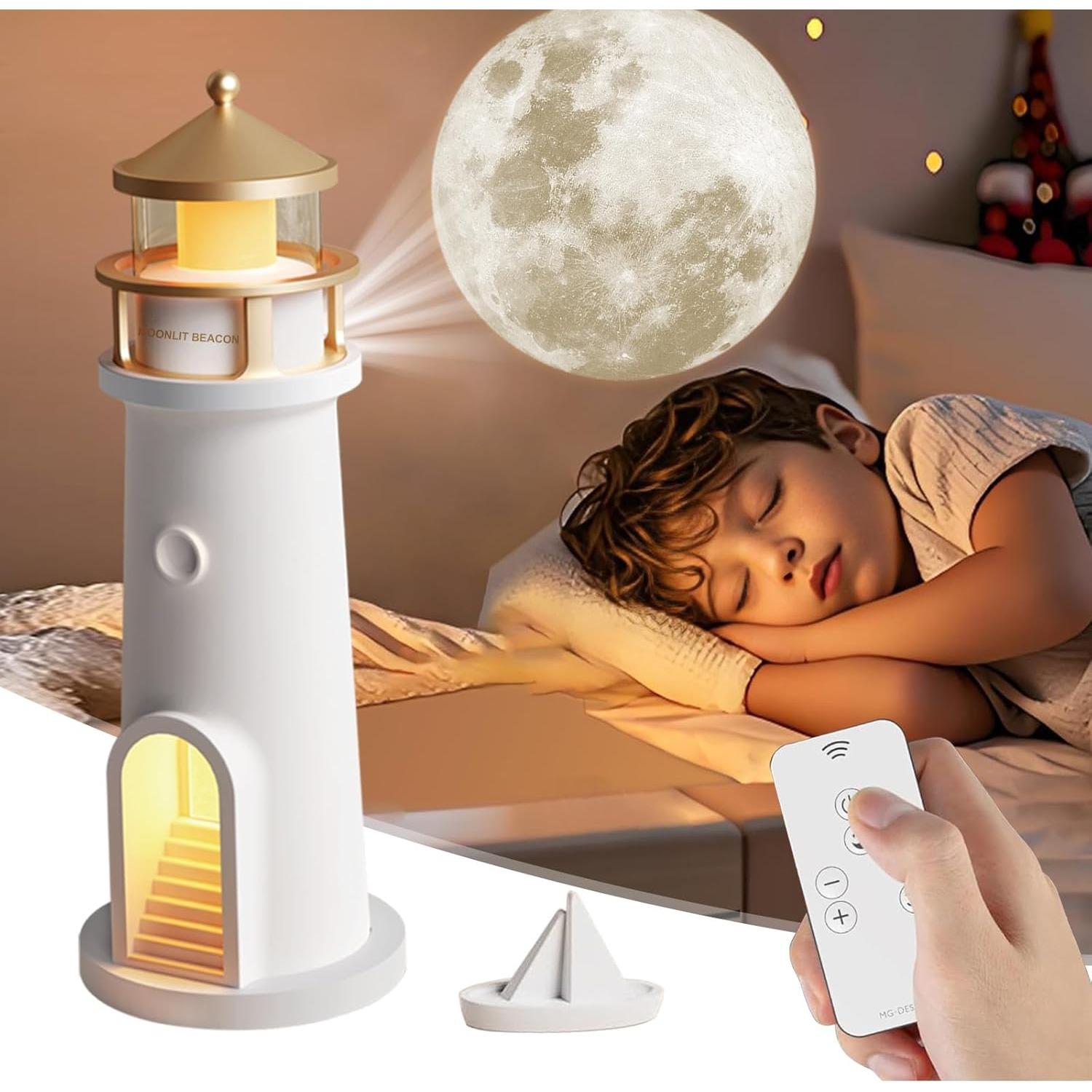 Lighthouse Lamp Moon Projector - Cordless Night Light for Nightstand w/ Remote Control, 2700K Warm Light & Moonlight Projection білий
Lighthouse Lamp Moon Projector - Cordless Night Light for Nightstand w/ Remote Control, 2700K Warm Light & Moonlight Projection білий