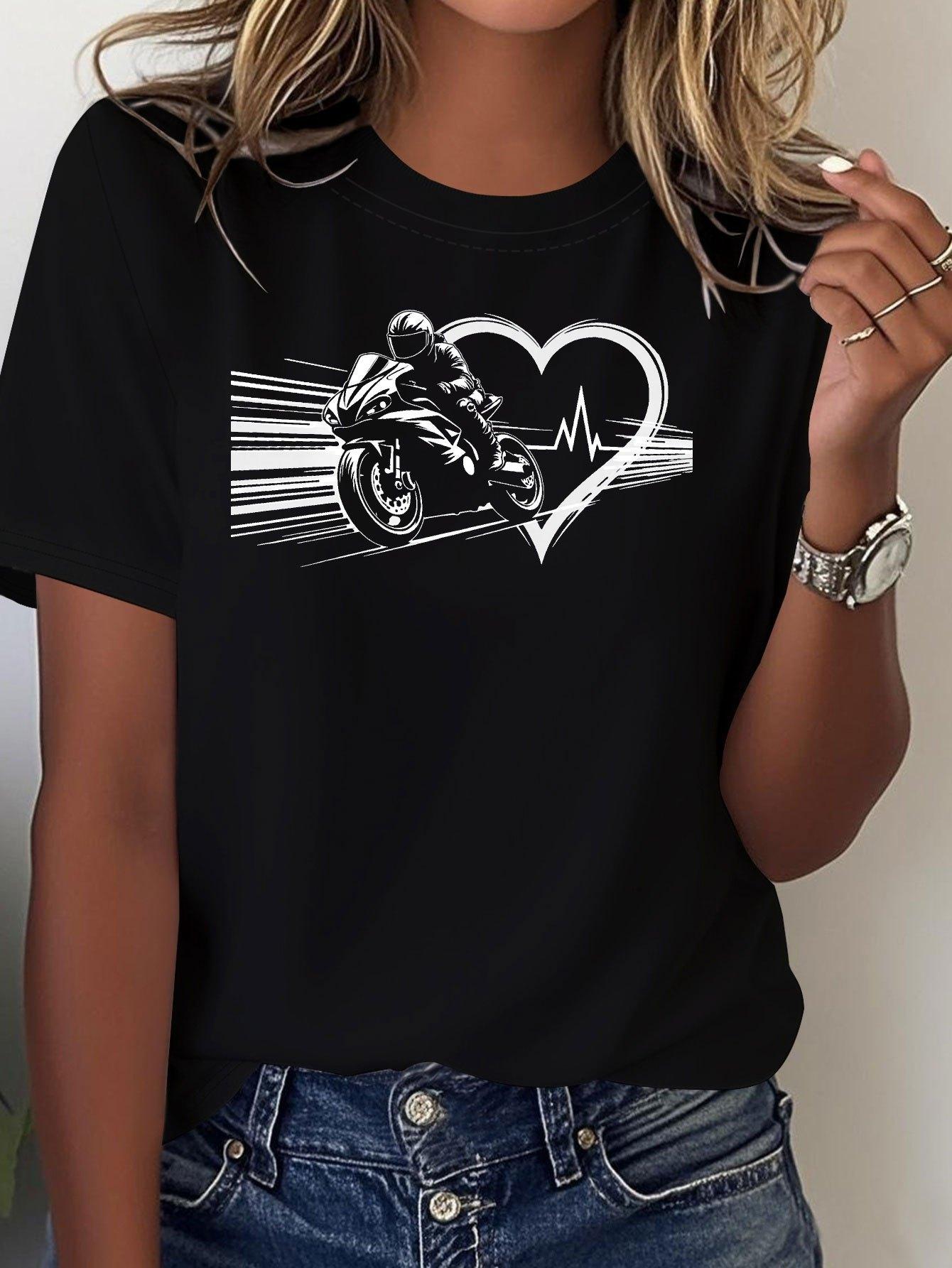 Motorcycle & Heartbeat Passionate Love Graphic Print Women s T-shirt, Short Sleeve Crew Neck Casual Top for Summer & Spring, Women s Clothing 5XL різнокольоровий
Motorcycle & Heartbeat Passionate Love Graphic Print Women s T-shirt, Short Sleeve Crew Neck Casual Top for Summer & Spring, Women s Clothing 5XL різнокольоровий