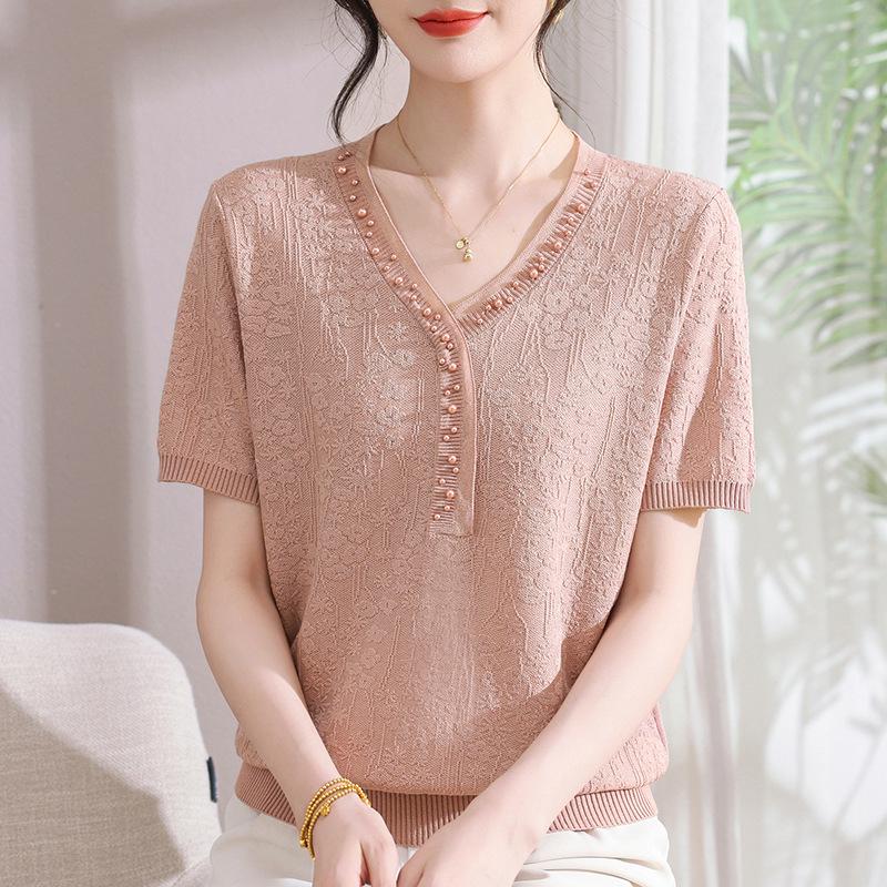 2026 Stylish V-Neck Ice Silk Knitwear: Short-Sleeve Summer Top for Middle-Aged Women & Young Mothers XL (85-100 lbs) рожевий
2026 Stylish V-Neck Ice Silk Knitwear: Short-Sleeve Summer Top for Middle-Aged Women & Young Mothers XL (85-100 lbs) рожевий