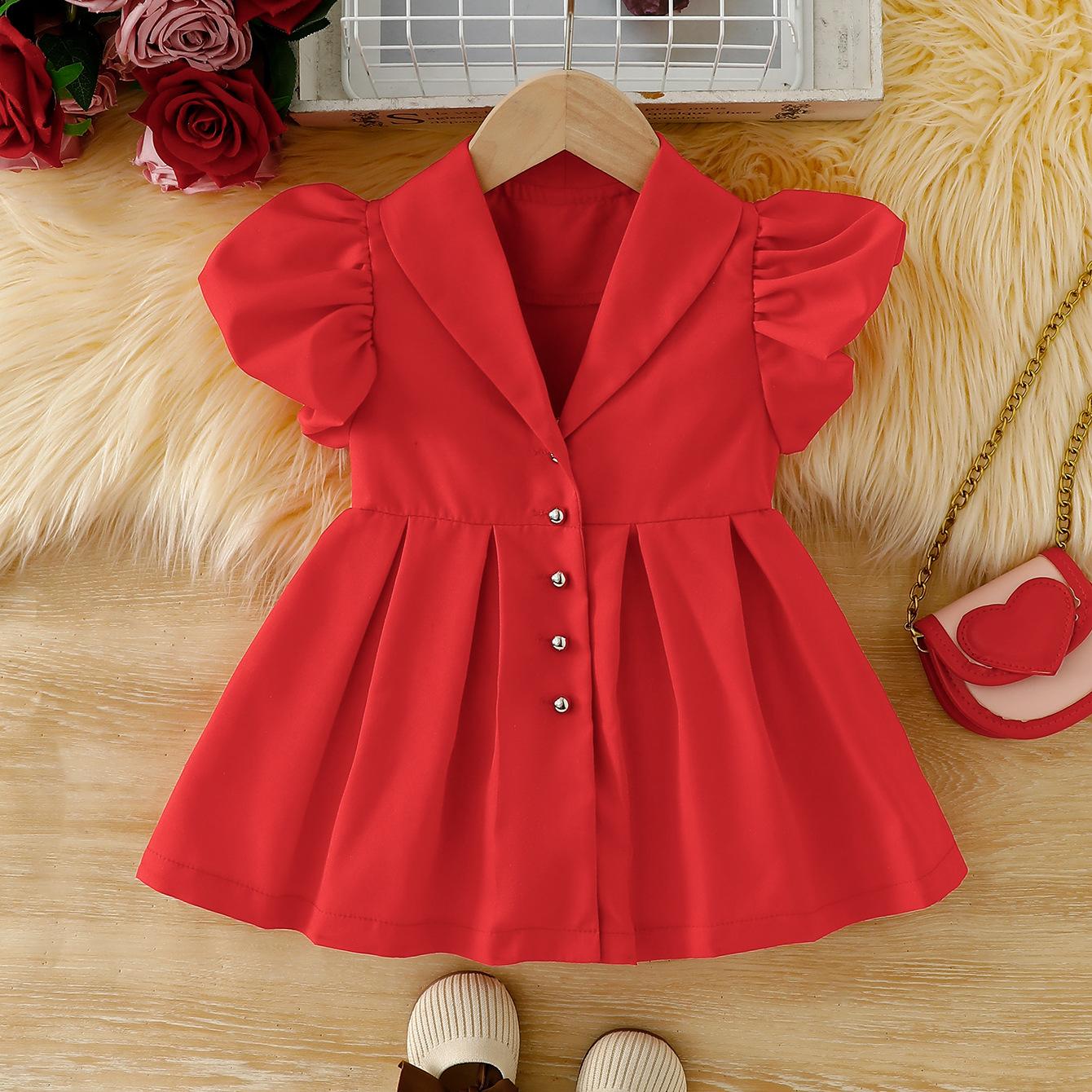 Summer girls red V-neck dress, with a fashionable button-down design. Suitable for birthday parties. 100cm кармін червоний колір
Summer girls red V-neck dress, with a fashionable button-down design. Suitable for birthday parties. 100cm кармін червоний колір