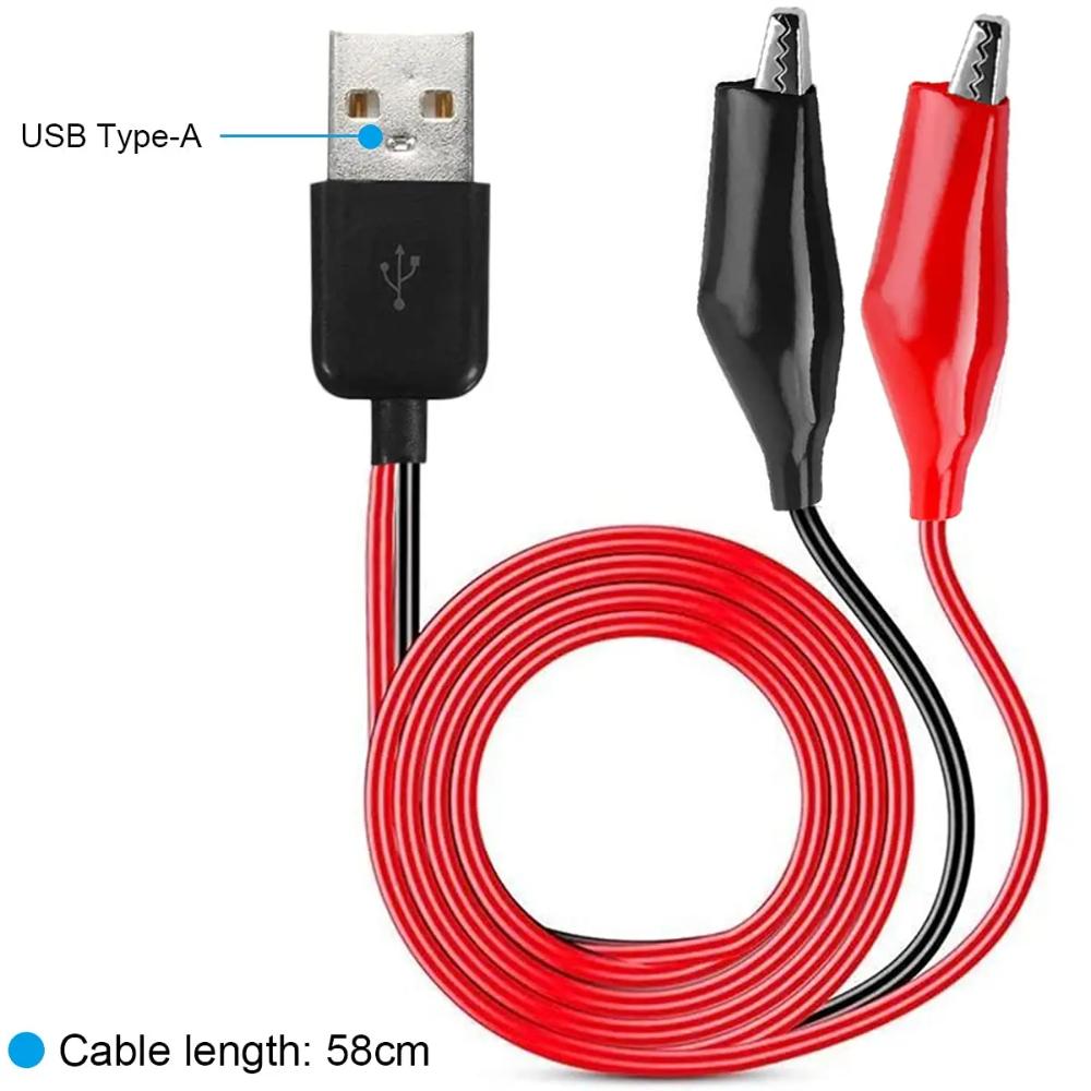 Alligator Clip to USB, Crocodile Clamps to USB Type-A Male Connector Cable Copper Test Leads for Testing Circuit Power Supply
Alligator Clip to USB, Crocodile Clamps to USB Type-A Male Connector Cable Copper Test Leads for Testing Circuit Power Supply