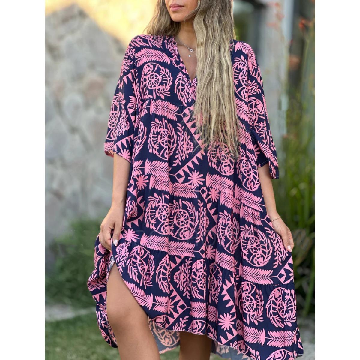 Women s V-neck Casual Fashion Print Patchwork Dress European American Style 5XL рожевий
Women s V-neck Casual Fashion Print Patchwork Dress European American Style 5XL рожевий