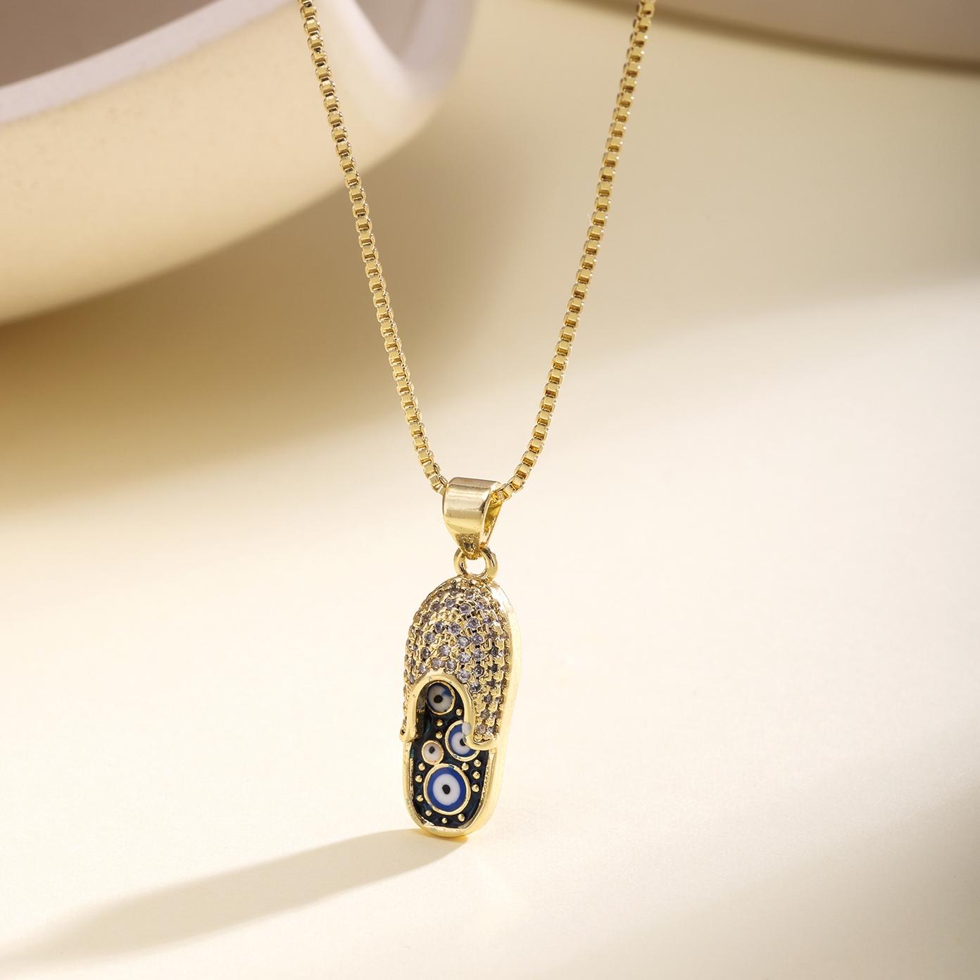 Nidin Classic New Design Pave CZ Rhinestone Slipper Shape Evil Eye Charm Pendant Necklace For Women Men Enamel Turkish Jewelry темно-синього кольору
Nidin Classic New Design Pave CZ Rhinestone Slipper Shape Evil Eye Charm Pendant Necklace For Women Men Enamel Turkish Jewelry темно-синього кольору