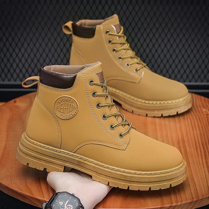 Мужские высокие желтые ботинки Martin на осень/зиму — модные, нескользящие, износостойкие, в корейском стиле, подходят ко всему. 44 жёлтый