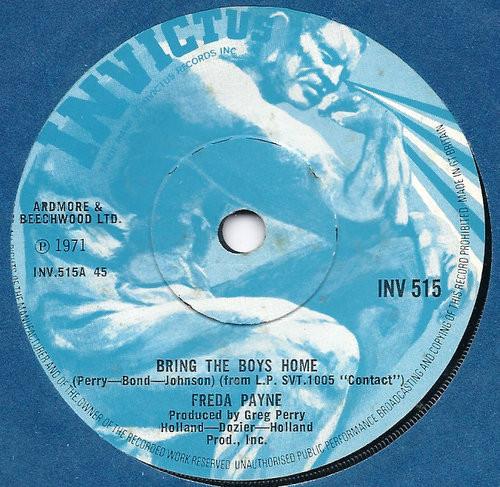 7inch Record FREDA PAYNE Bring The Boys Home INV515 INVICTUS 1971 UK SoulFunk Used
7inch Record FREDA PAYNE Bring The Boys Home INV515 INVICTUS 1971 UK SoulFunk Used