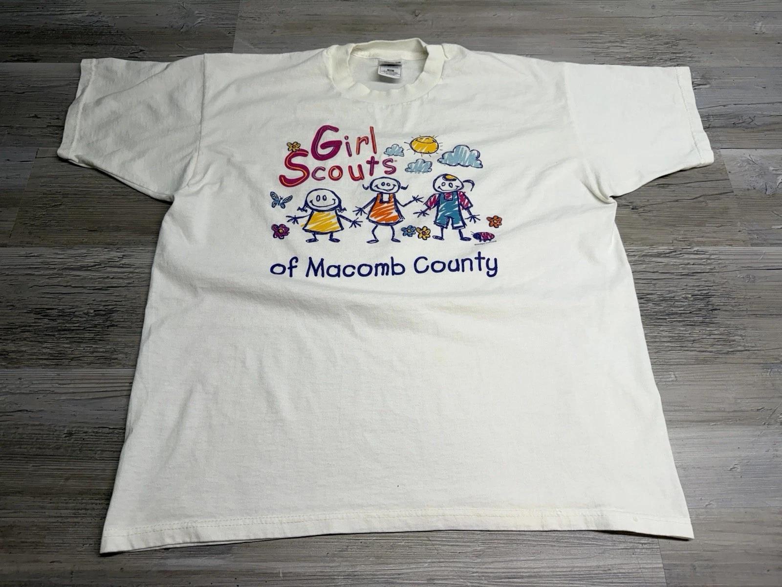 Vintage Y2K Girl Scouts Camp T-Shirt Folk Art Graphic Print Adult Size XL L
Vintage Y2K Girl Scouts Camp T-Shirt Folk Art Graphic Print Adult Size XL L