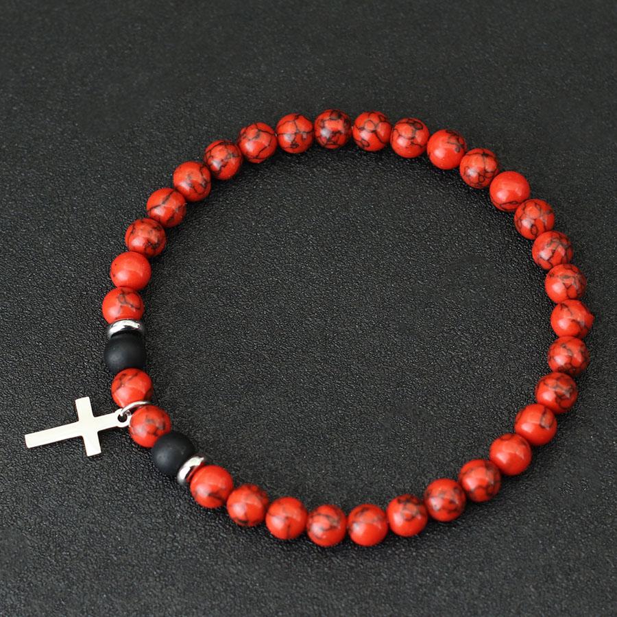 New Cross Bracelet For Men White Howlite Lava Stone Beaded Braclet Leisure Accessories Hombre Black Meditation Strand Braslet
New Cross Bracelet For Men White Howlite Lava Stone Beaded Braclet Leisure Accessories Hombre Black Meditation Strand Braslet