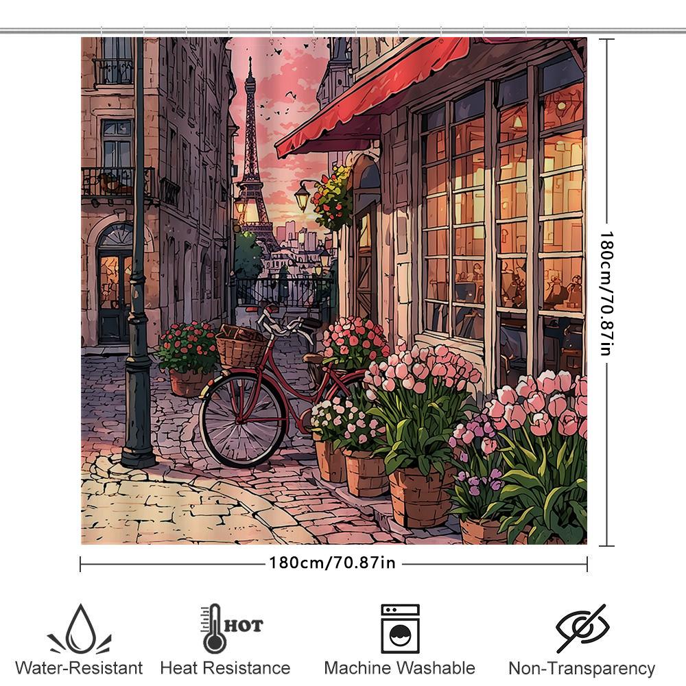 Parisian Charm Shower Curtain Elegant Street And Eiffel Tower Romantic Flower Decoration Waterproof Fabric Waterproof Durable W60H190(CM)-1 Pcs
Parisian Charm Shower Curtain Elegant Street And Eiffel Tower Romantic Flower Decoration Waterproof Fabric Waterproof Durable W60H190(CM)-1 Pcs
