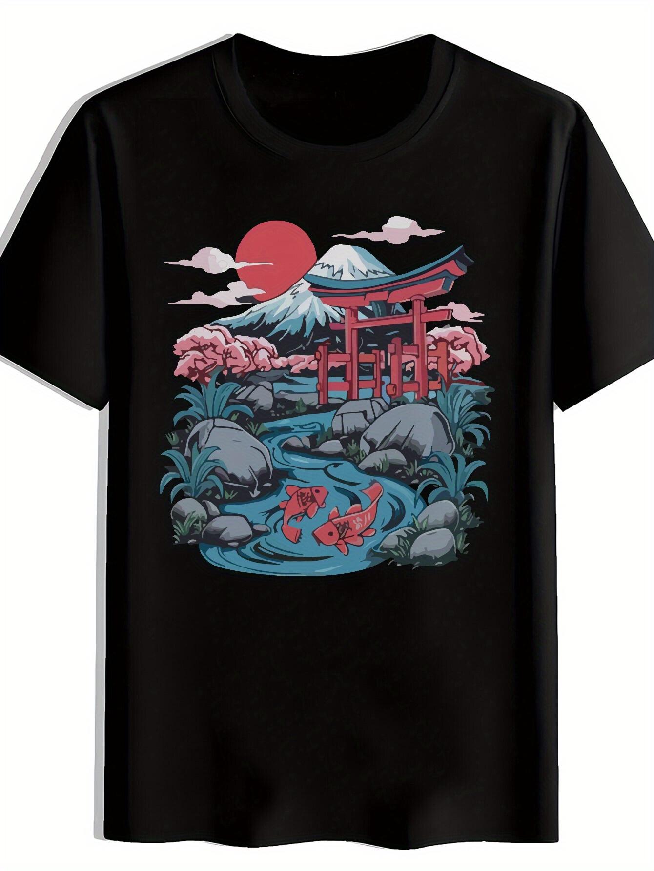 Japanese Landscape Print T-shirt - Black with Red Sun/Moon - Lightweight Breathable Polyester Tee for Summer S
Japanese Landscape Print T-shirt - Black with Red Sun/Moon - Lightweight Breathable Polyester Tee for Summer S