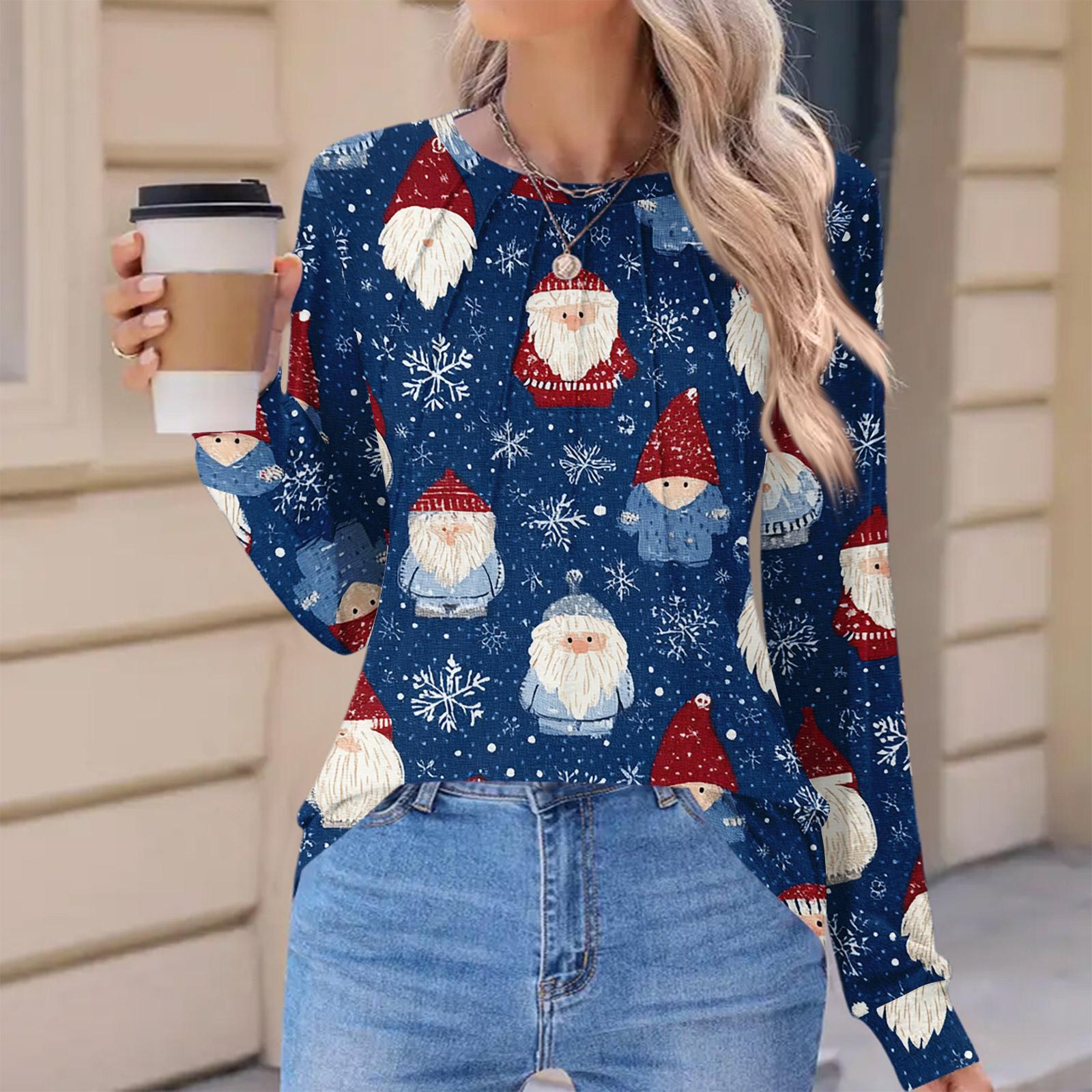 Women s Fashionable Casual Christmas Printed Pleated Comfortable Round Neck Loose Long Sleeve T-Shirt Top L синий
Women s Fashionable Casual Christmas Printed Pleated Comfortable Round Neck Loose Long Sleeve T-Shirt Top L синий